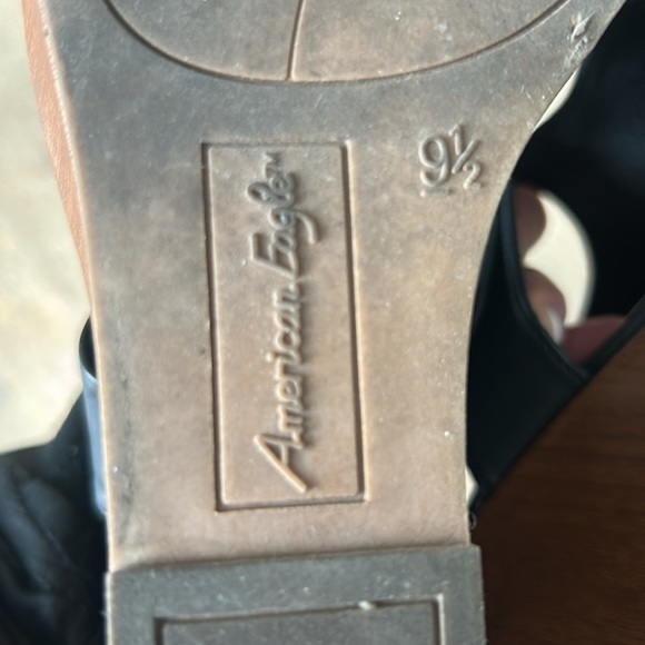 American Eagle Open Toe Faux Wood Wedge Buckle Platform Sandals Black Size 9.5 - Picture 15 of 16